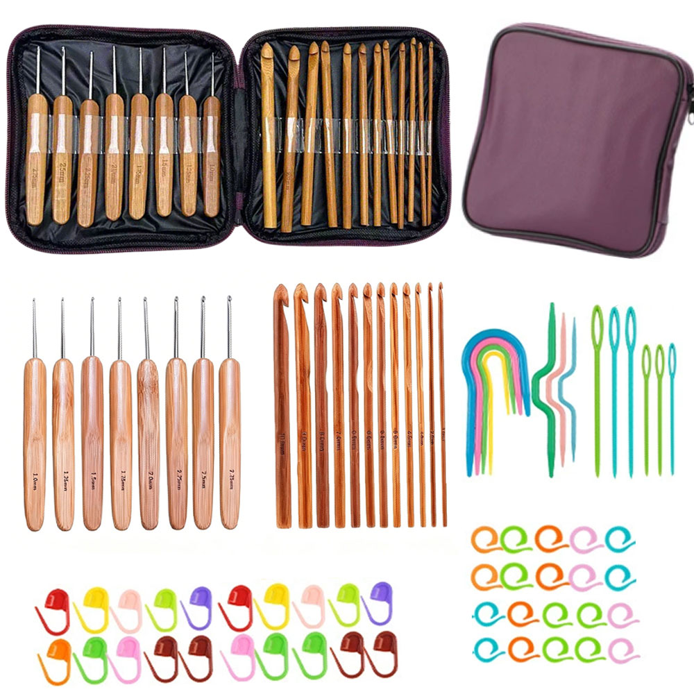 74pcs Bamboo Crochet Hooks Set - Tool Bag ulasan dan harga
