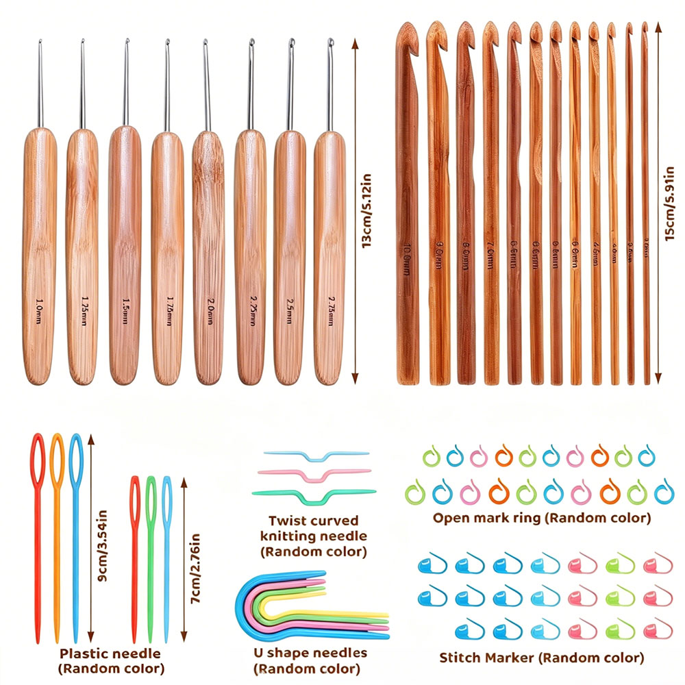 74pcs Bamboo Crochet Hooks Set - Tool Bag ulasan dan harga