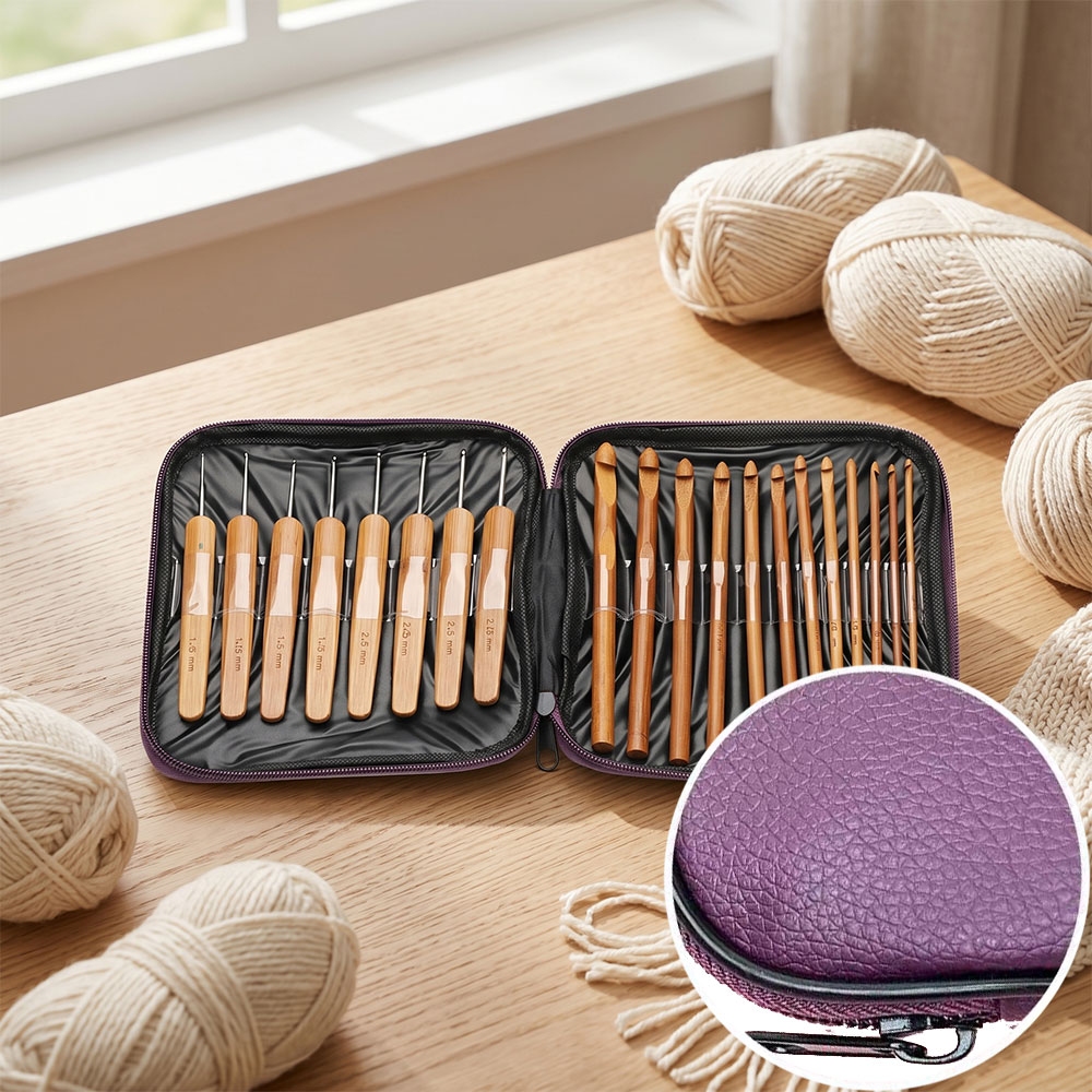 74pcs Bamboo Crochet Hooks Set - Tool Bag ulasan dan harga